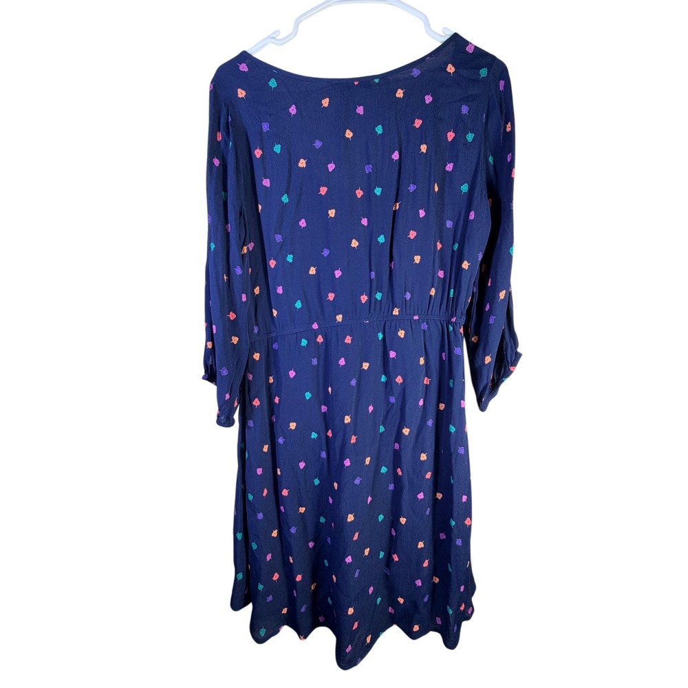 American Eagle navy v-neck leaf print mini dress 3/4 sleeve elastic waist Size-S - Picture 3 of 9